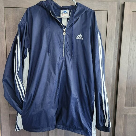 Adidas Originals Trefoil Adibreak Track Jacket L Blue 1/4 Zip Hood Logo Vintage - Picture 1 of 16